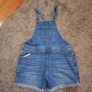 Ava & Viv Plus Size 14W Denim Shortalls   Medium Wash Relaxed Fit Overalls